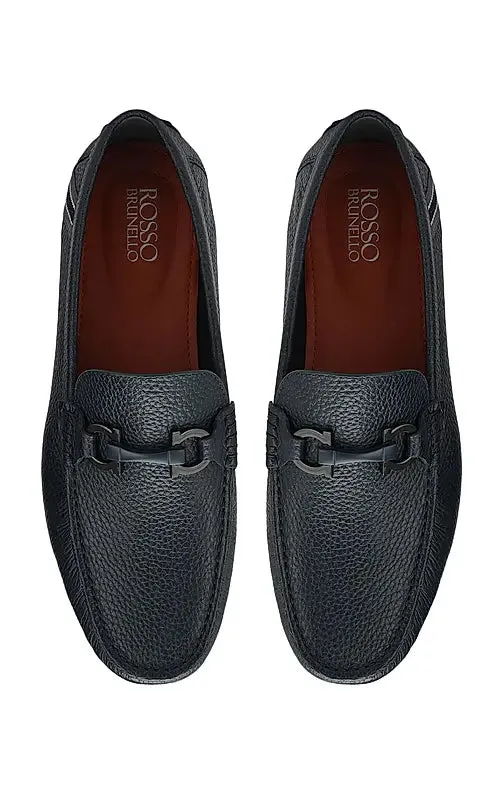Blue Moccasins With Metal Buckle
