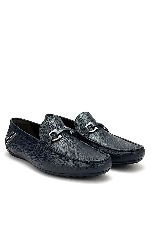 Blue Moccasins With Metal Buckle