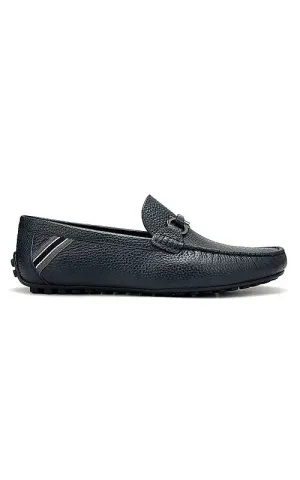 Blue Moccasins With Metal Buckle