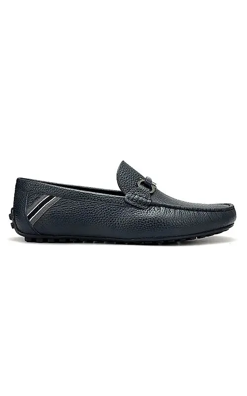 Blue Moccasins With Metal Buckle