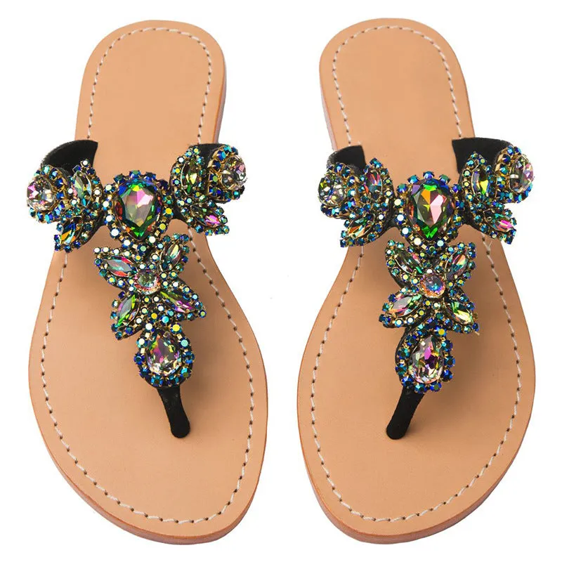 Bohemian Shinning Rhinestone Flat Thong Slippers Sandals