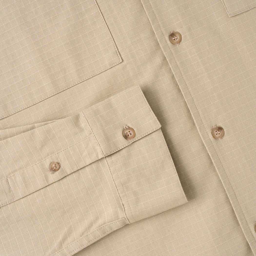 Breakfast Club Long Sleeve Camp Collar Shirt - Khaki Ripstop