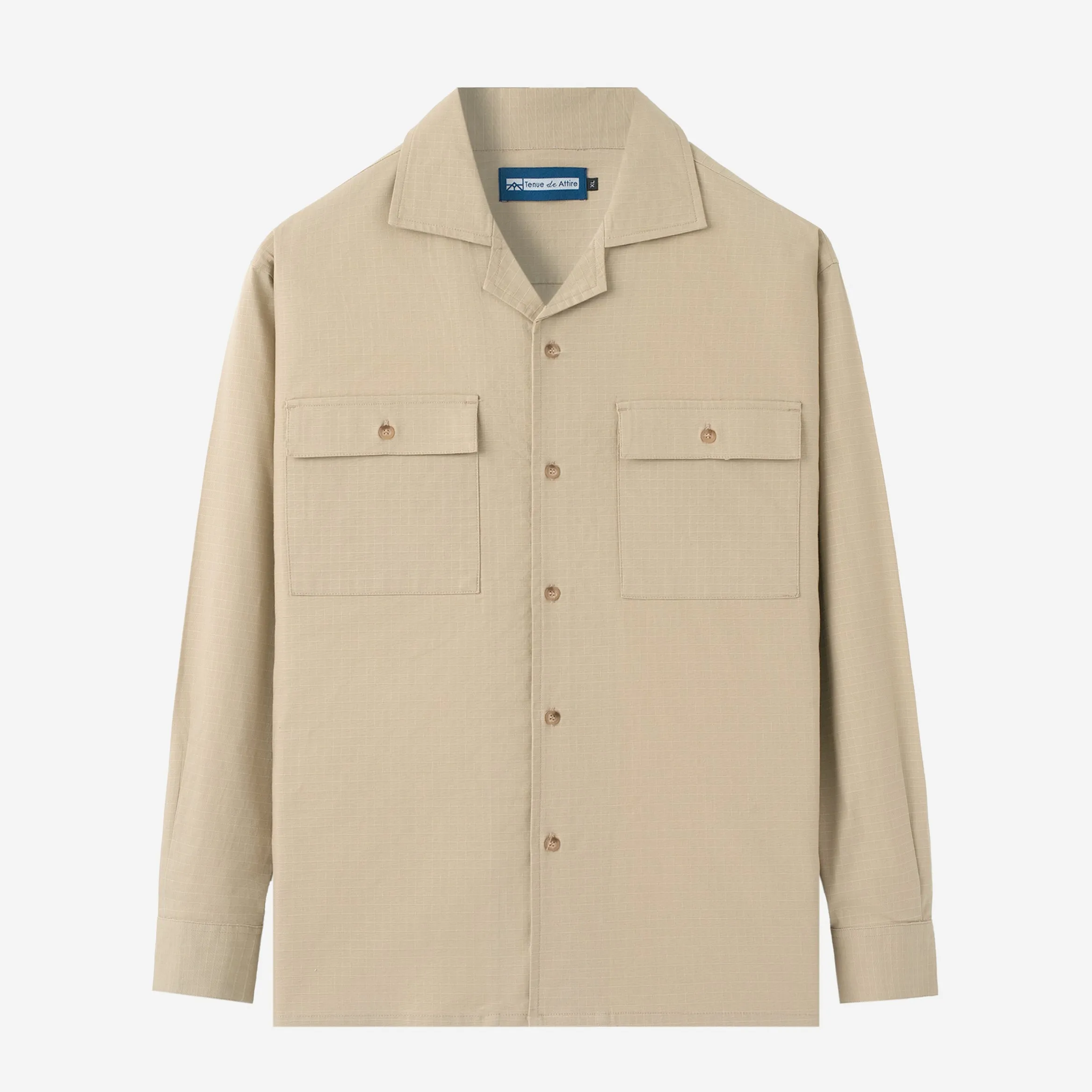 Breakfast Club Long Sleeve Camp Collar Shirt - Khaki Ripstop