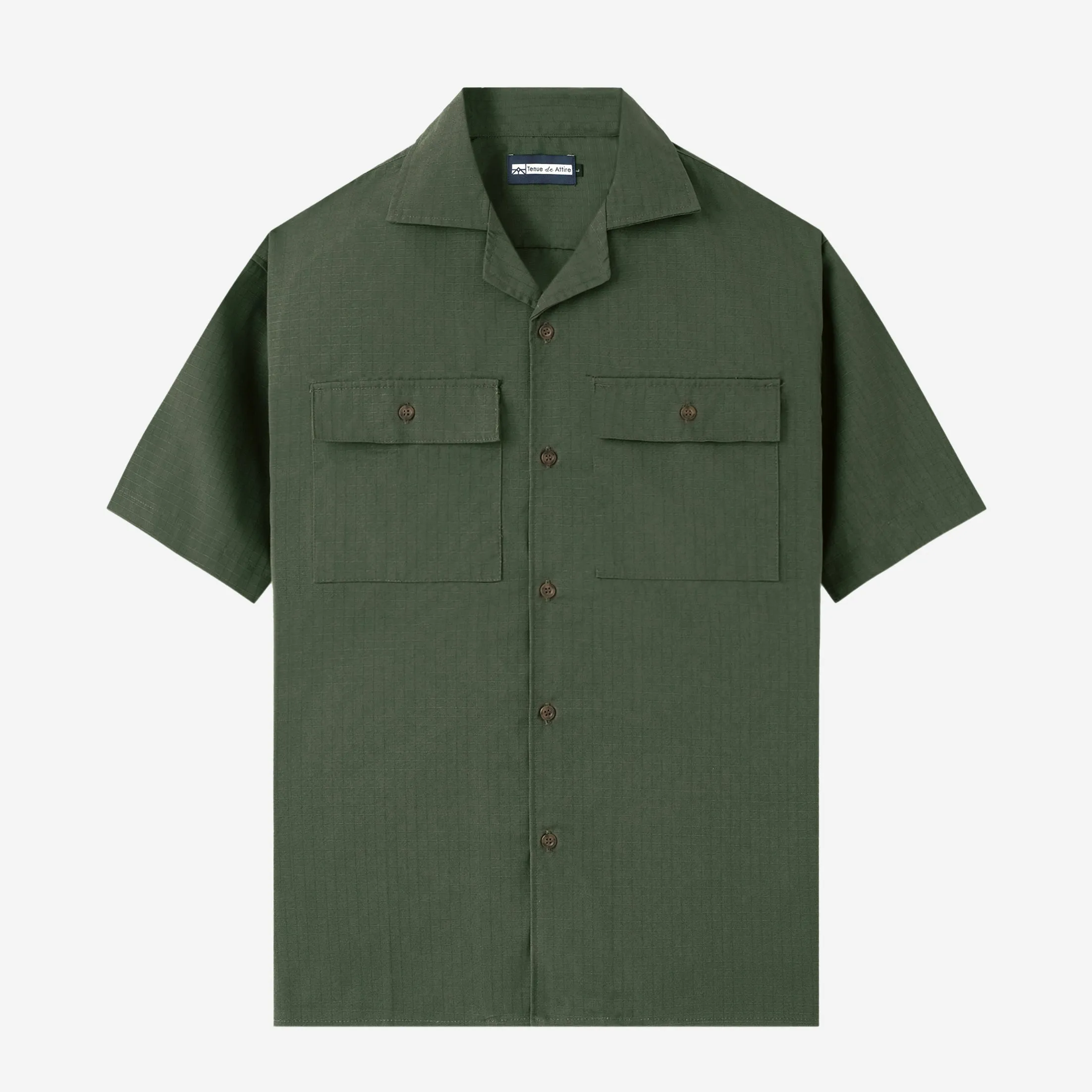 Breakfast Club Short Sleeve Camp Collar Shirt - Olive Ripstop