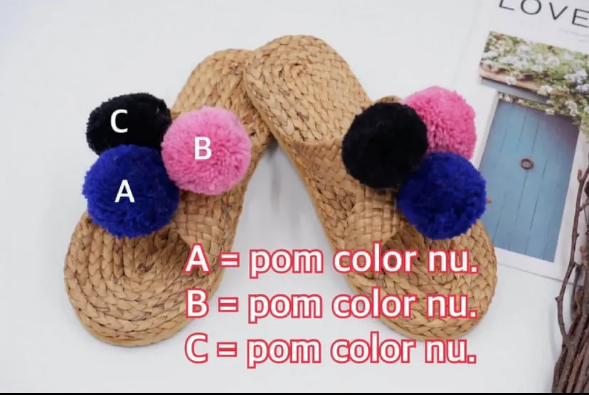 Bridal sandal, pom pom sandals, Beach Sandals, Straw Sandals
