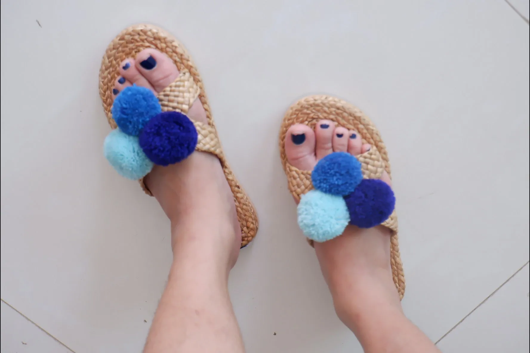 Bridal sandal, pom pom sandals, Beach Sandals, Straw Sandals