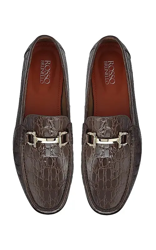 Brown Croco Textured Heel Moccasins