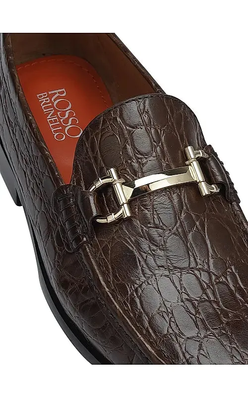 Brown Croco Textured Heel Moccasins