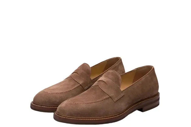 Brunello Cucinelli Mens Suede Leather Loafers in Chestnut