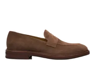 Brunello Cucinelli Mens Suede Leather Loafers in Chestnut