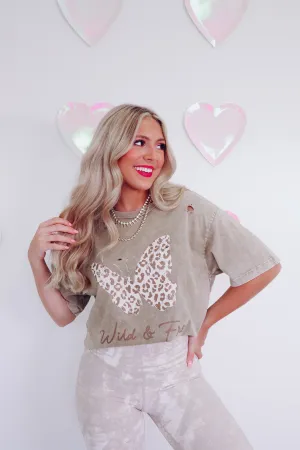 Butterfly "Wild & Free"  Laser Cut Graphic Tee - Latte