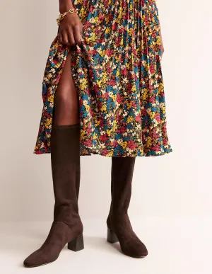 Cara Heeled Stretch Knee Boots-Mahogany