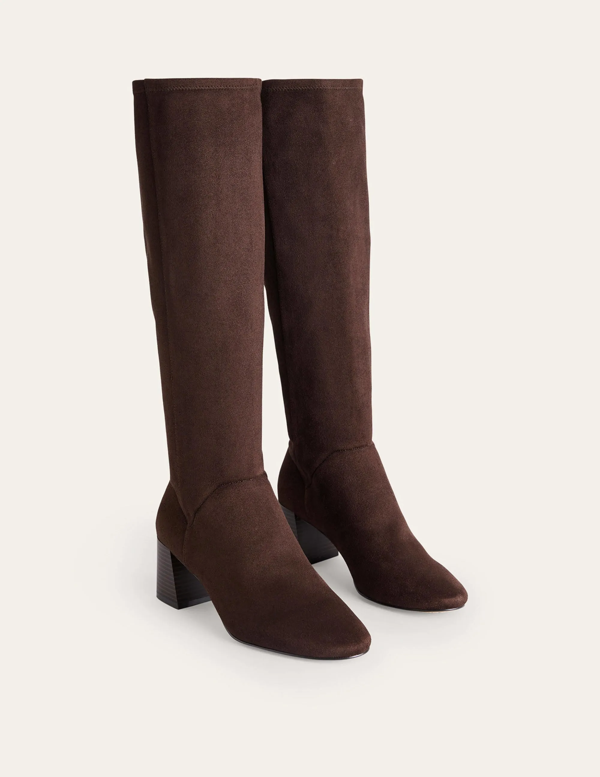Cara Heeled Stretch Knee Boots-Mahogany