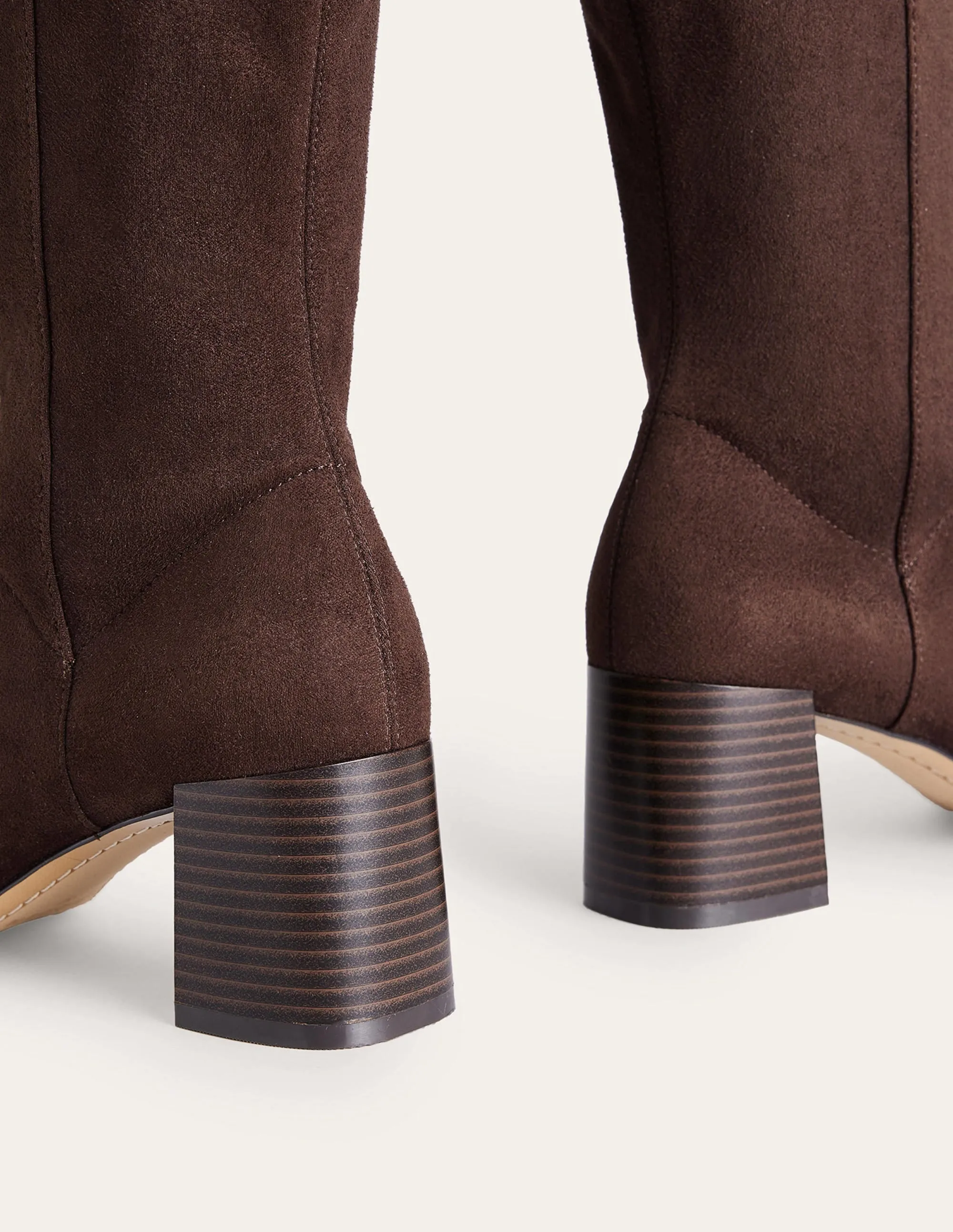 Cara Heeled Stretch Knee Boots-Mahogany