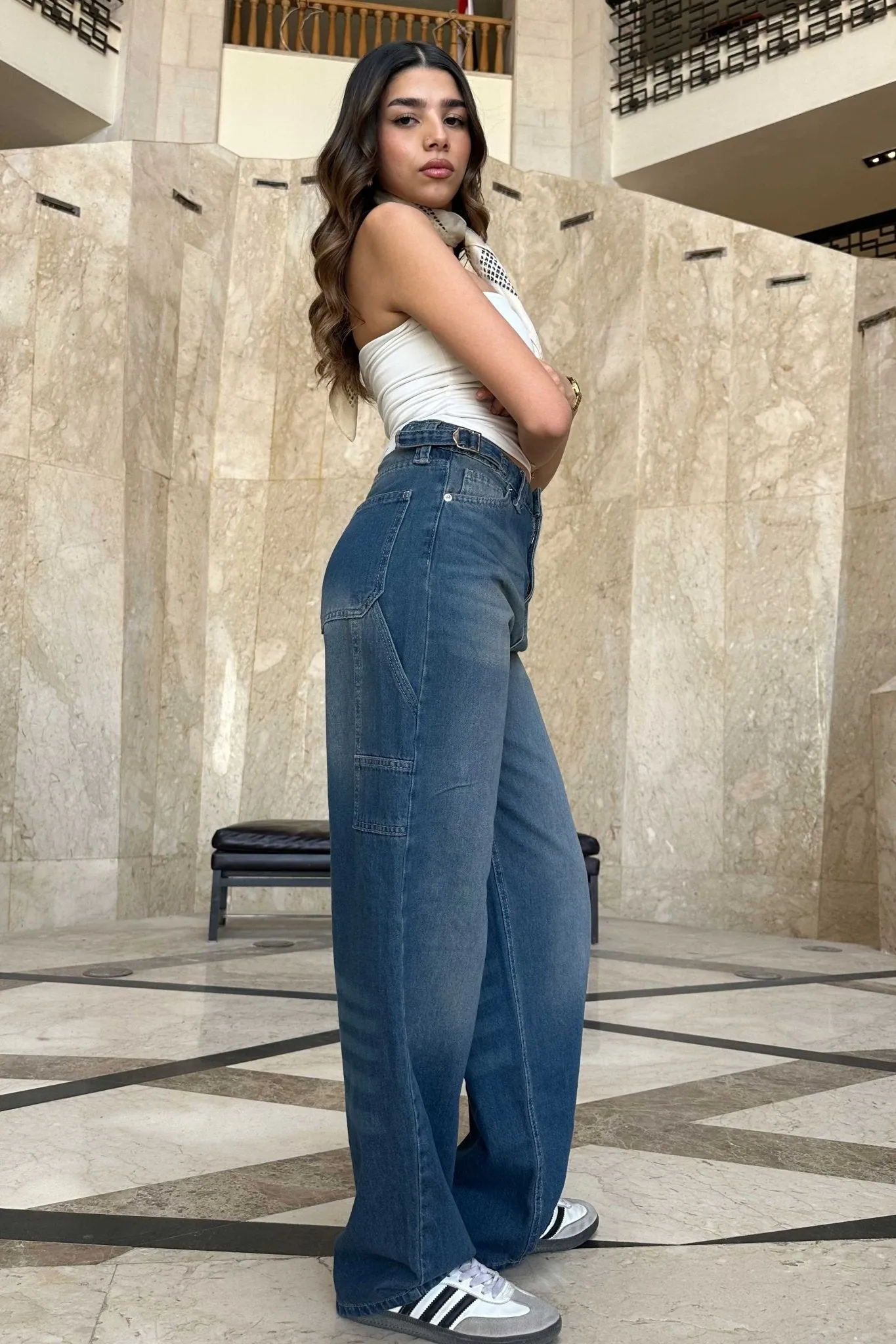 Carpenter - High-Waist Vintage teal Blue Jeans