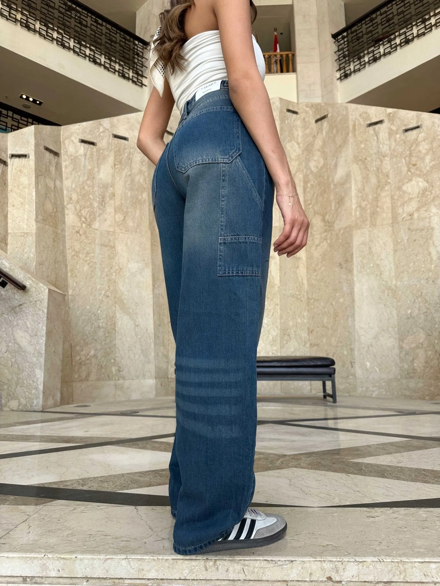 Carpenter - High-Waist Vintage teal Blue Jeans