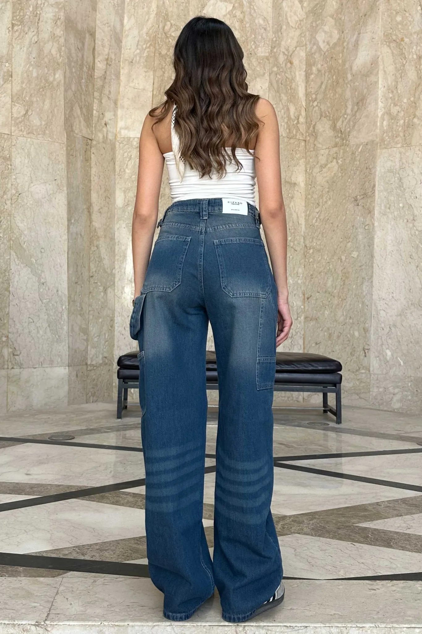 Carpenter - High-Waist Vintage teal Blue Jeans
