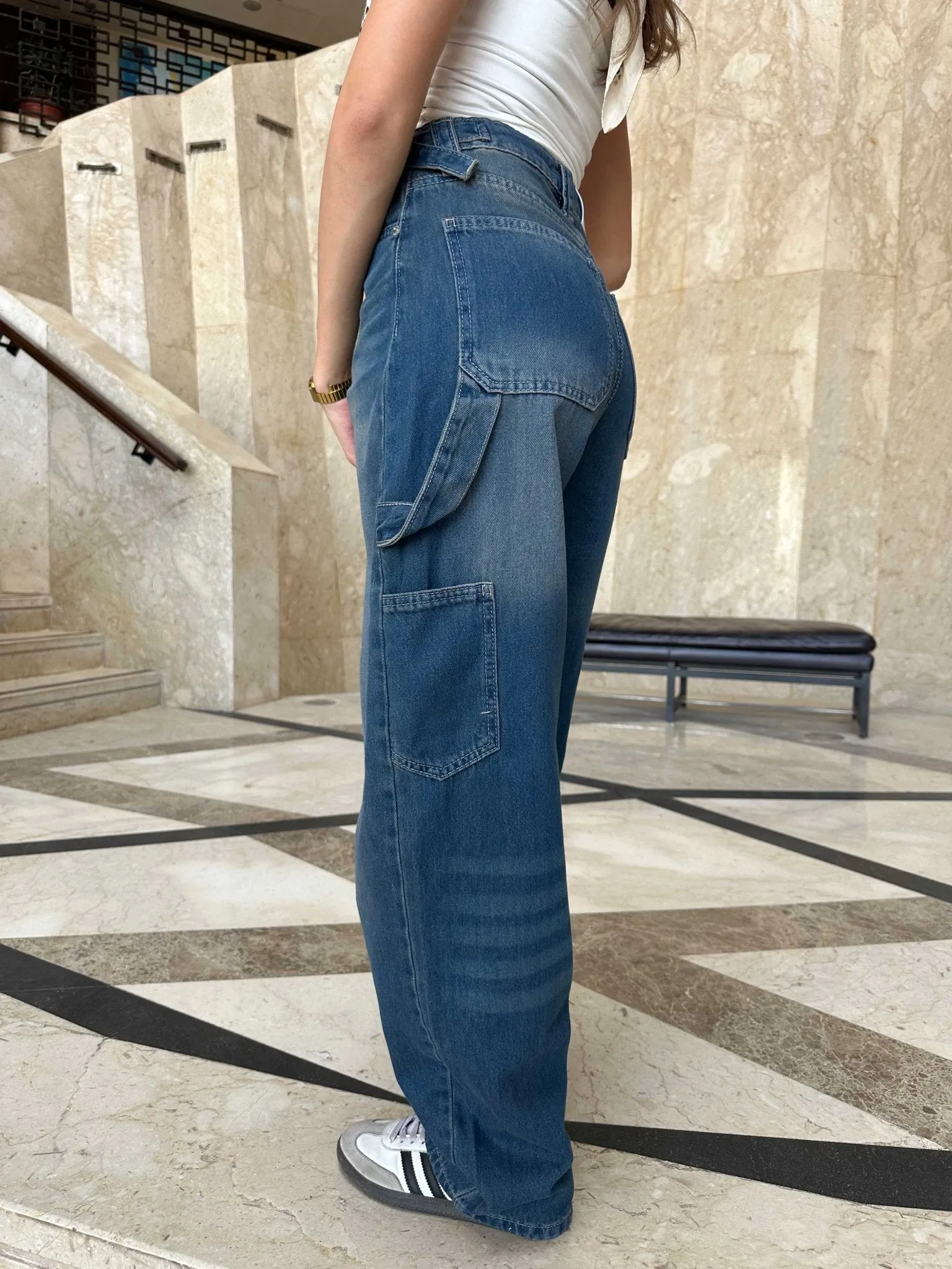 Carpenter - High-Waist Vintage teal Blue Jeans