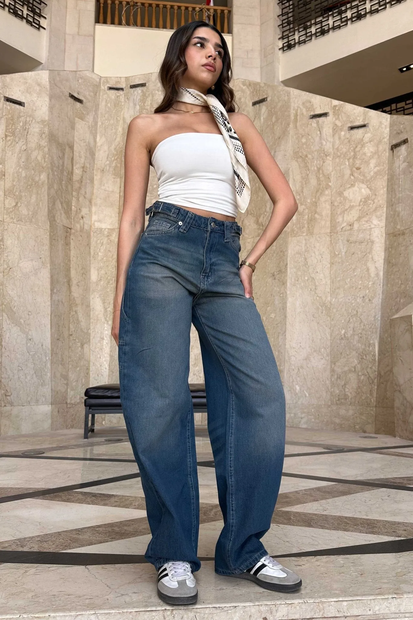 Carpenter - High-Waist Vintage teal Blue Jeans