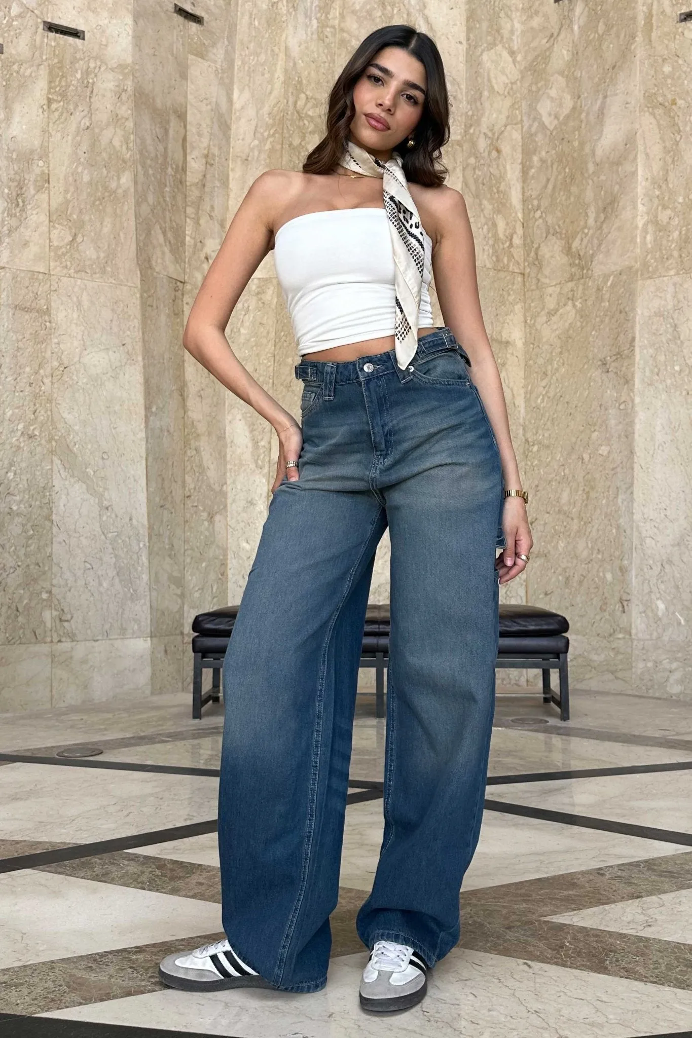Carpenter - High-Waist Vintage teal Blue Jeans
