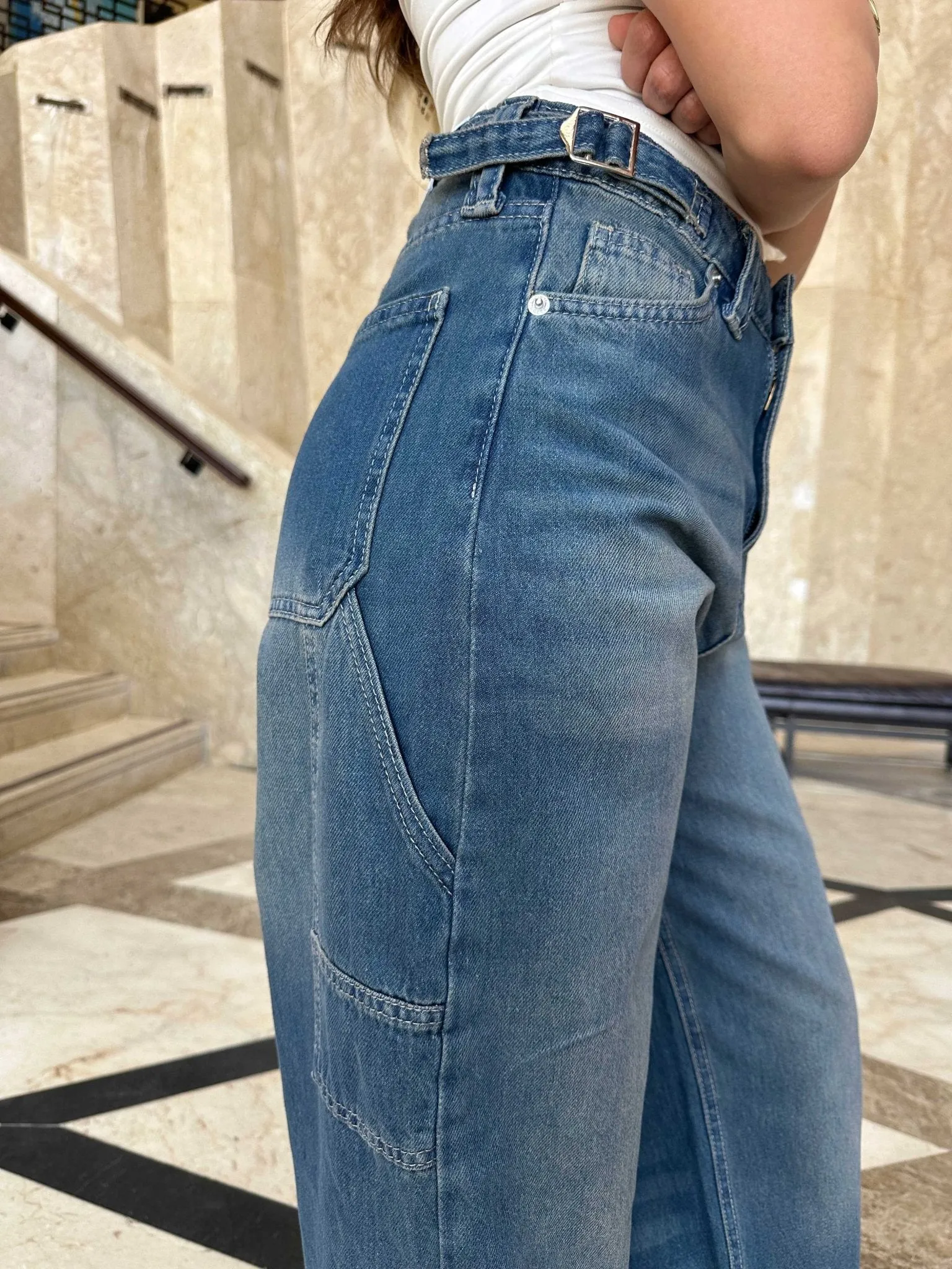 Carpenter - High-Waist Vintage teal Blue Jeans