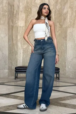 Carpenter - High-Waist Vintage teal Blue Jeans