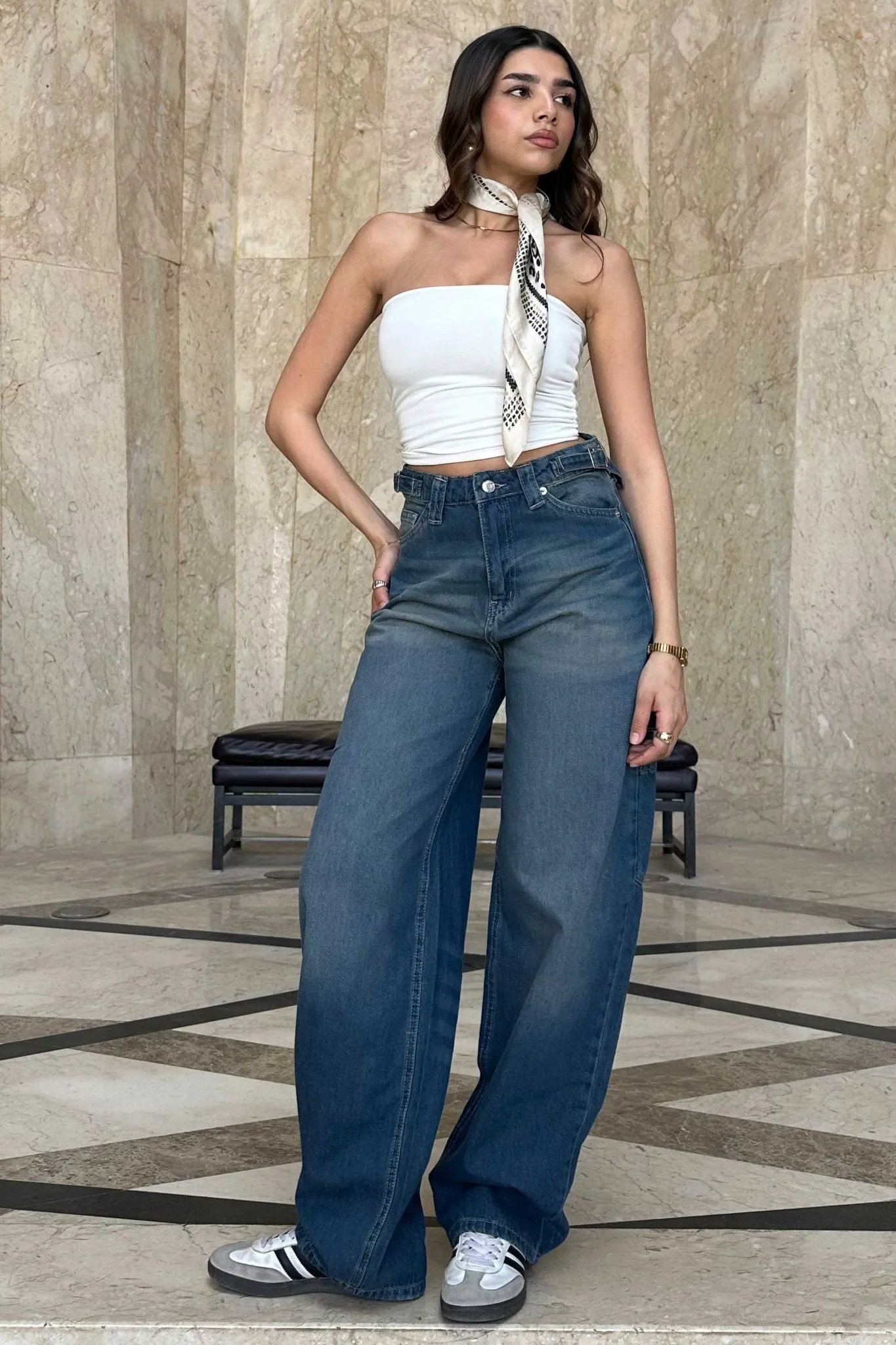 Carpenter - High-Waist Vintage teal Blue Jeans