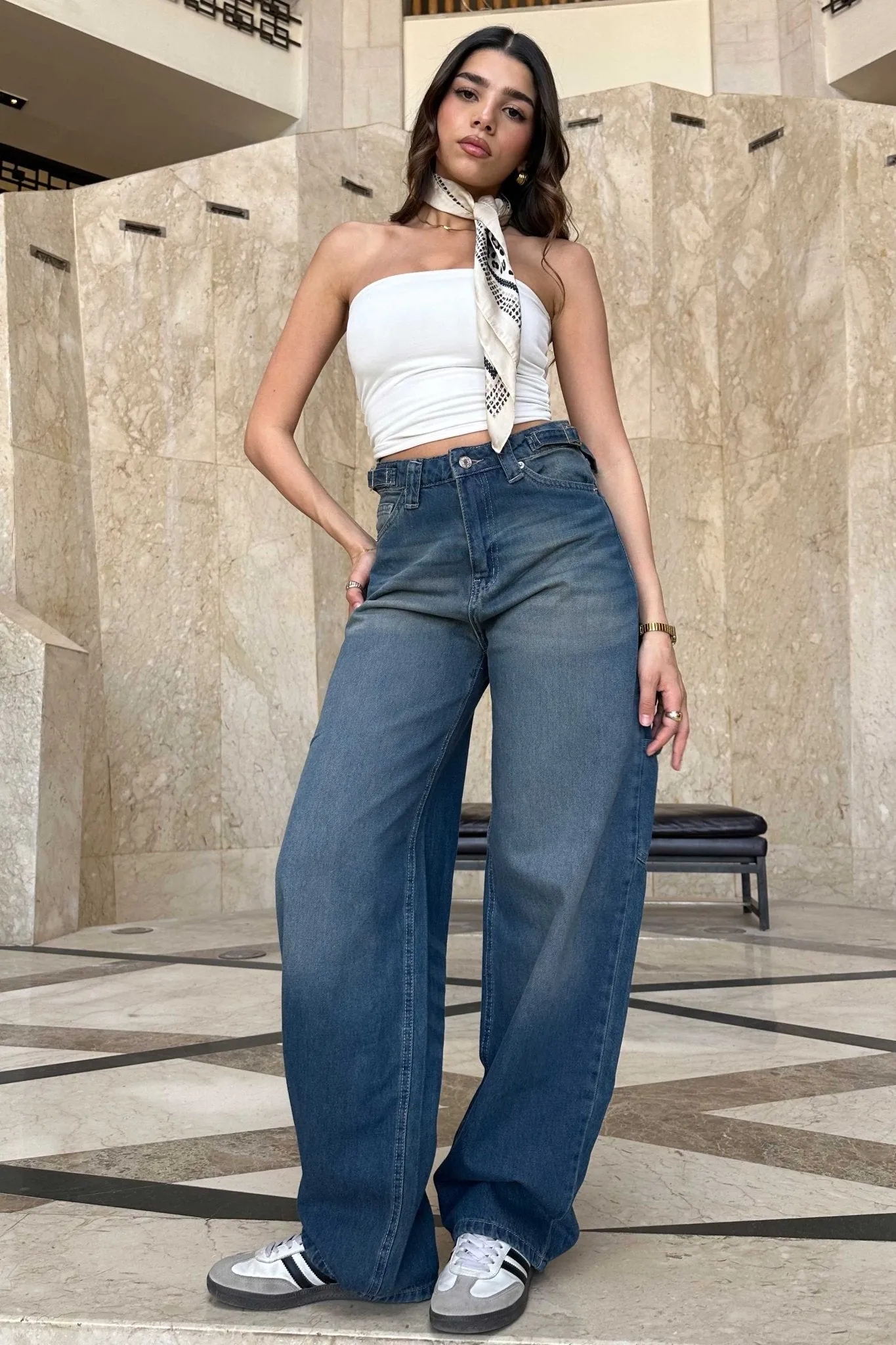 Carpenter - High-Waist Vintage teal Blue Jeans