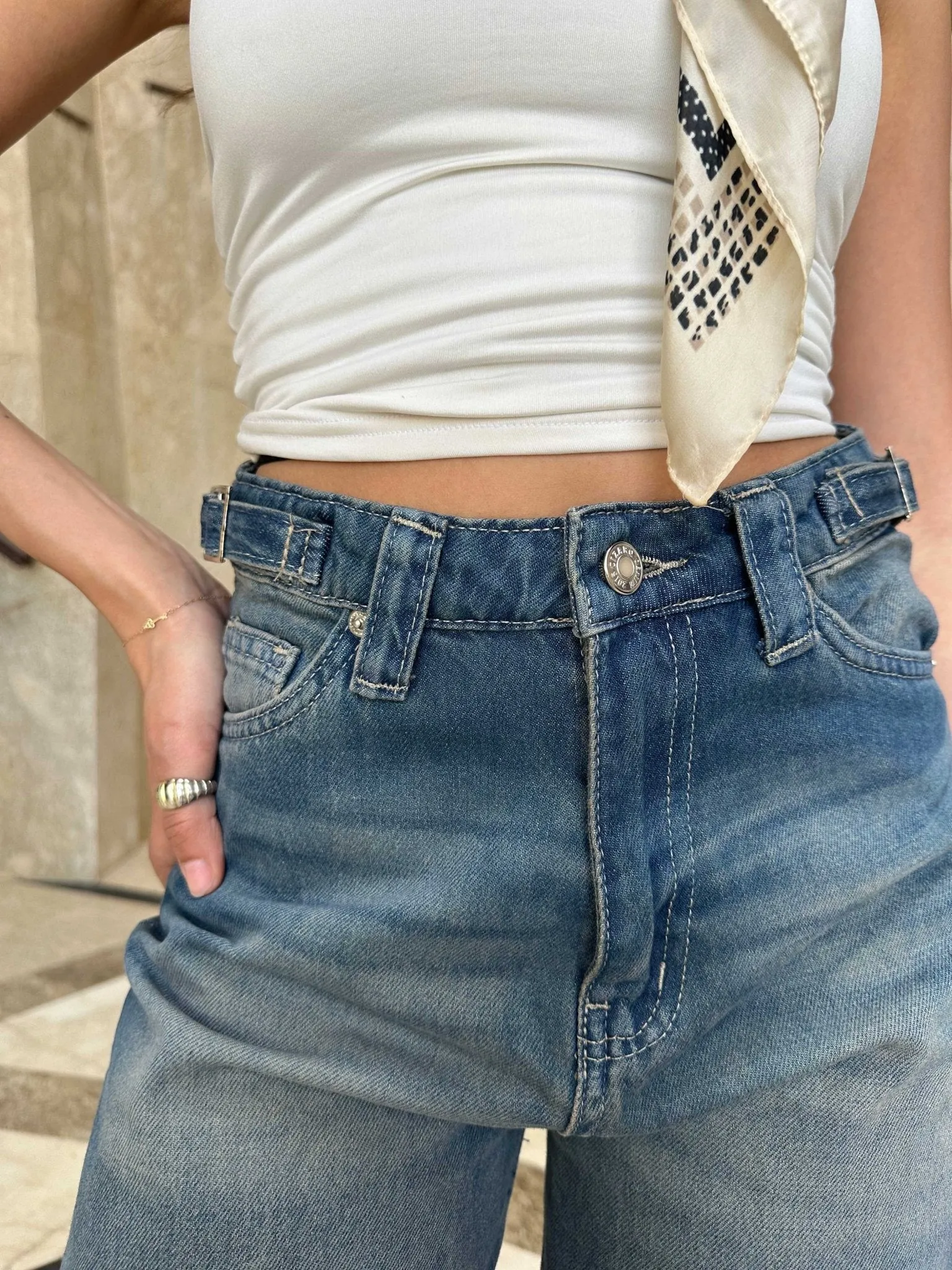 Carpenter - High-Waist Vintage teal Blue Jeans