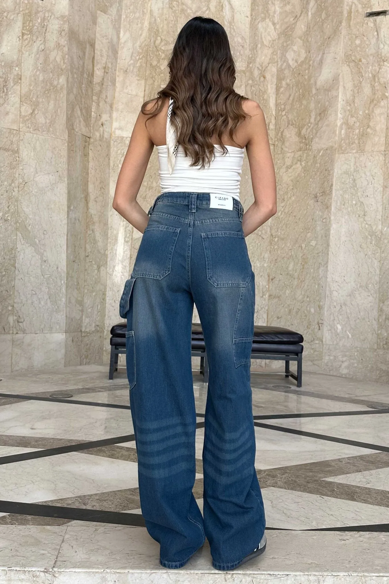 Carpenter - High-Waist Vintage teal Blue Jeans