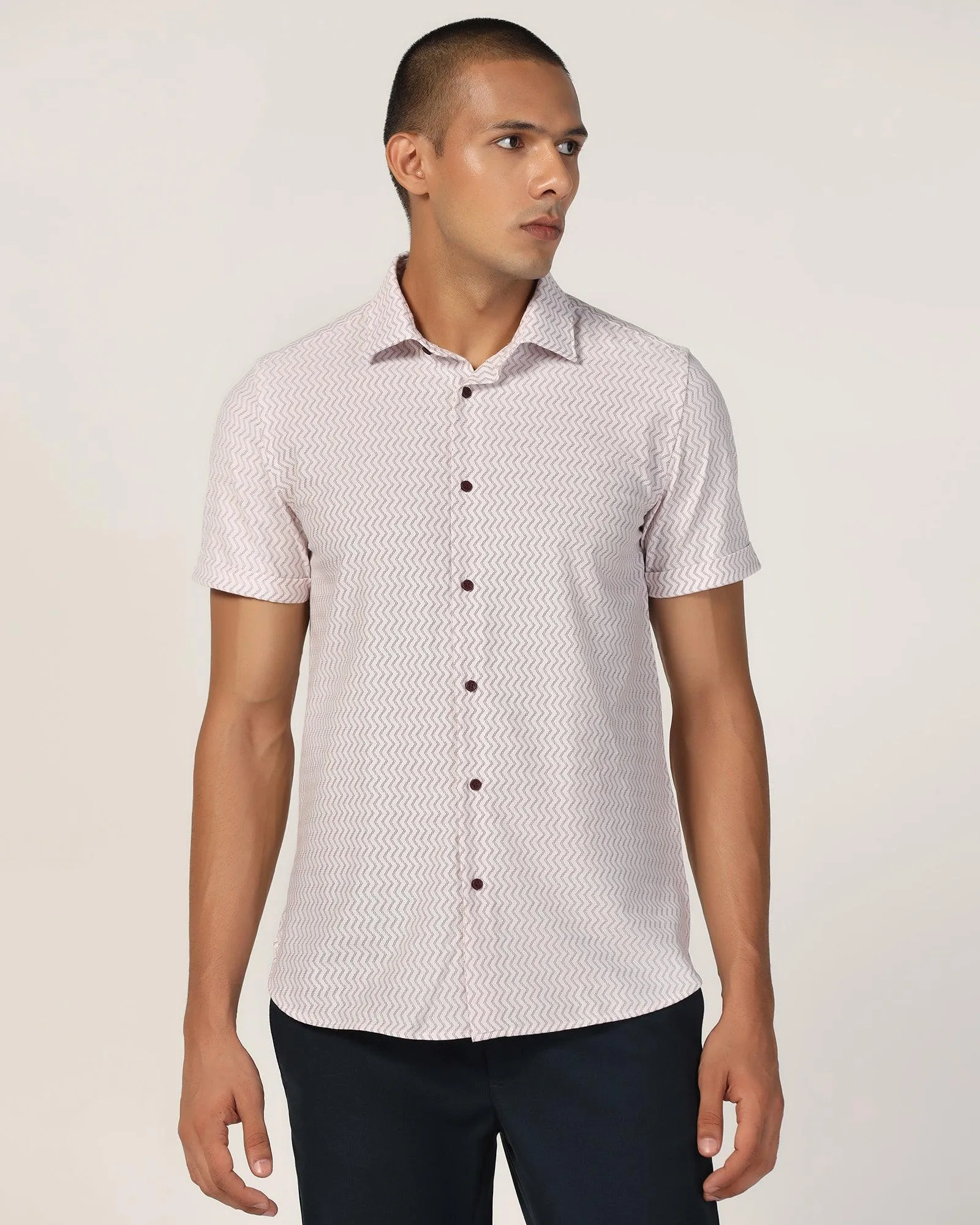 Casual Half Sleeve Red Jacquard Shirt - Shaolin