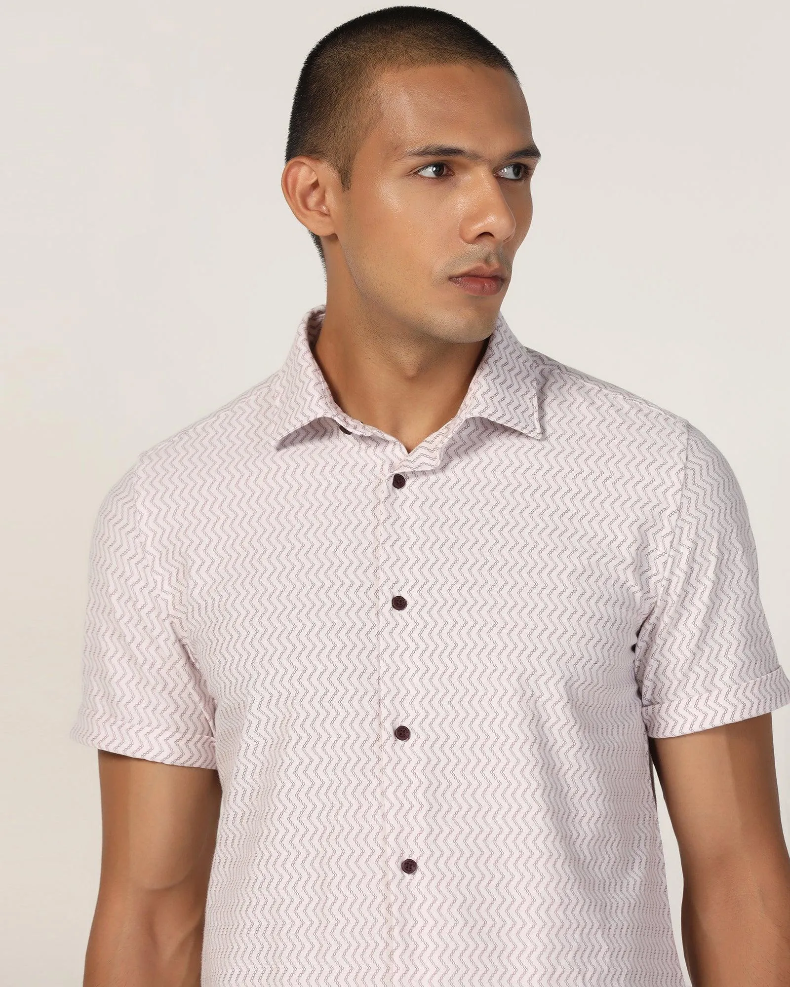 Casual Half Sleeve Red Jacquard Shirt - Shaolin