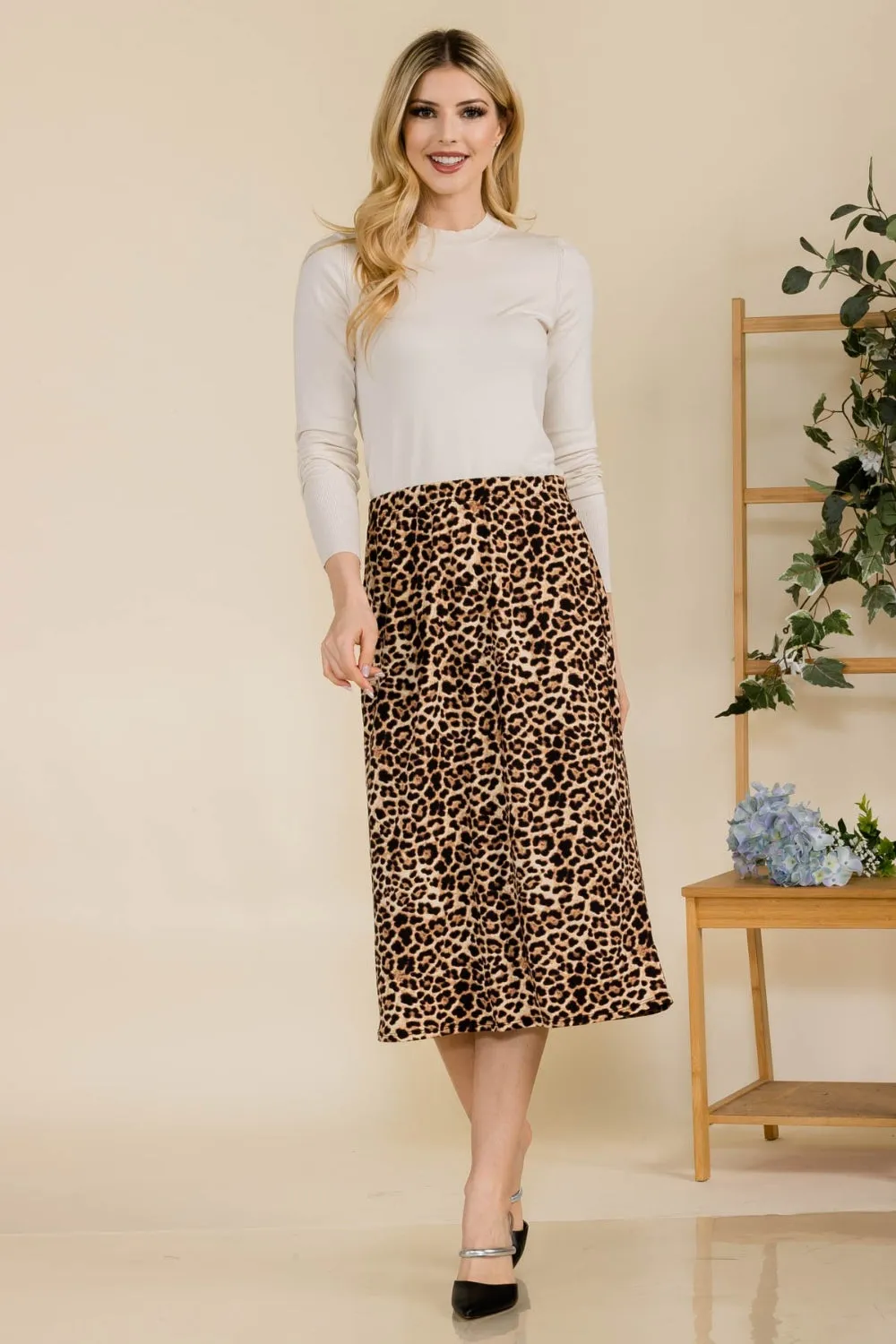 Celeste Leopard A-Line Midi Skirt