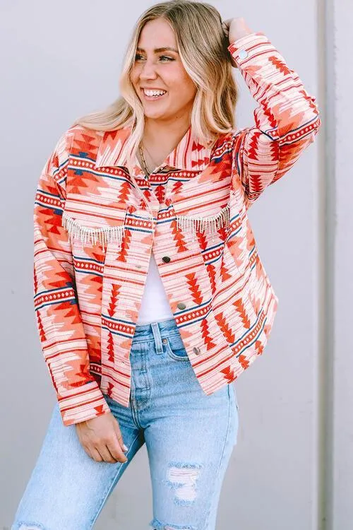 Cheery And Warm Button Up Geometric Jacket