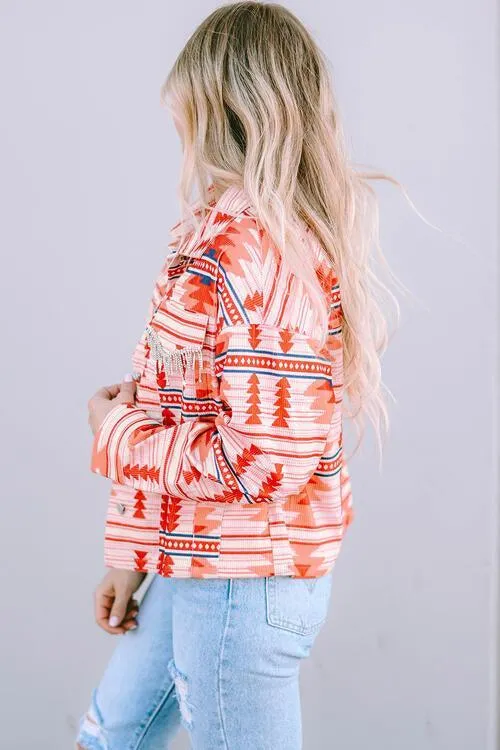 Cheery And Warm Button Up Geometric Jacket