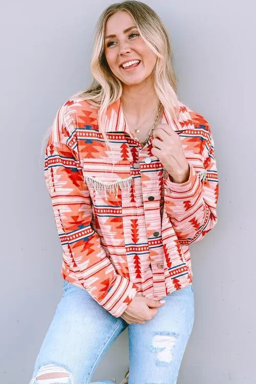 Cheery And Warm Button Up Geometric Jacket