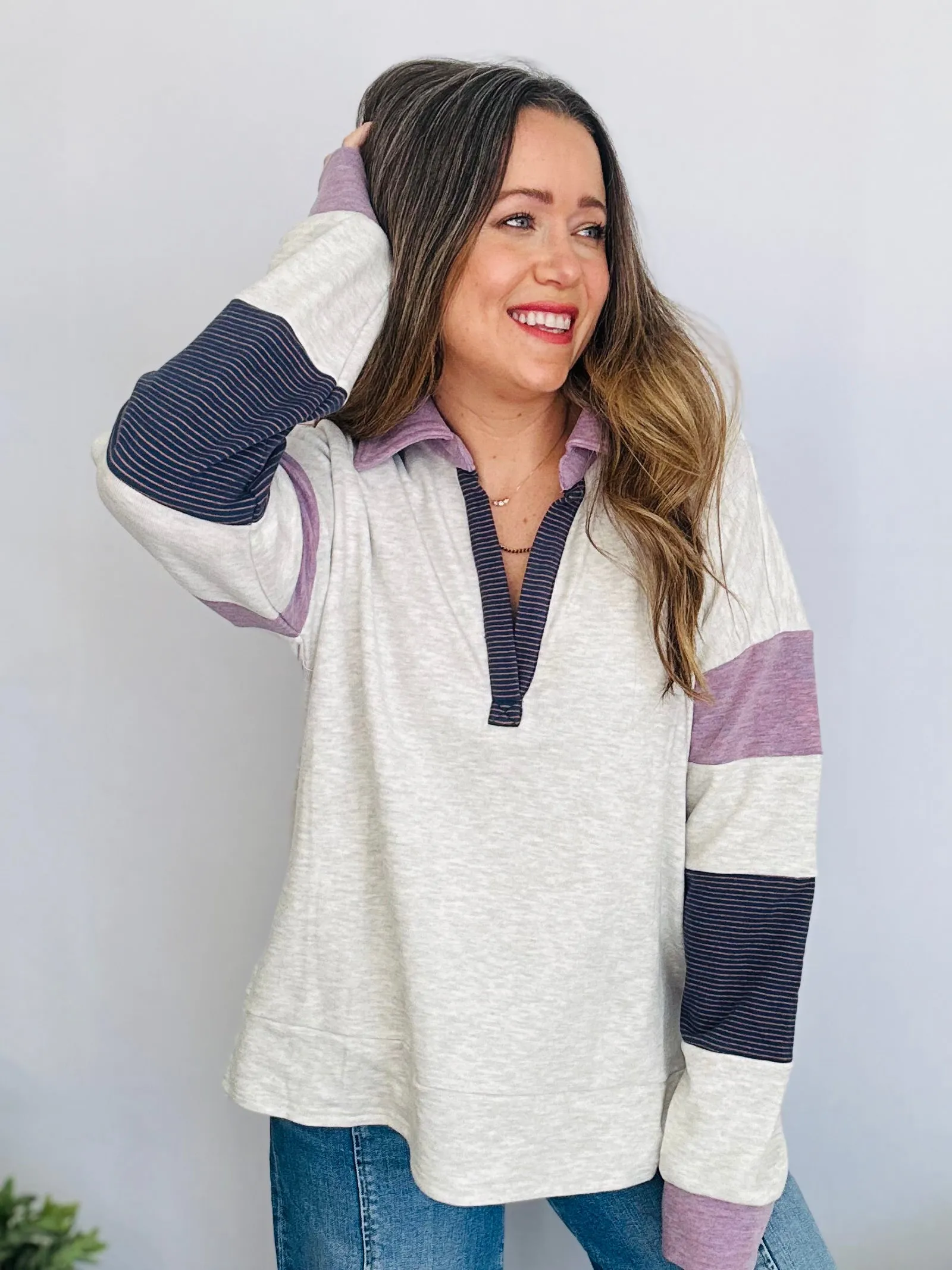 Color Block Long Sleeve Pullover Top