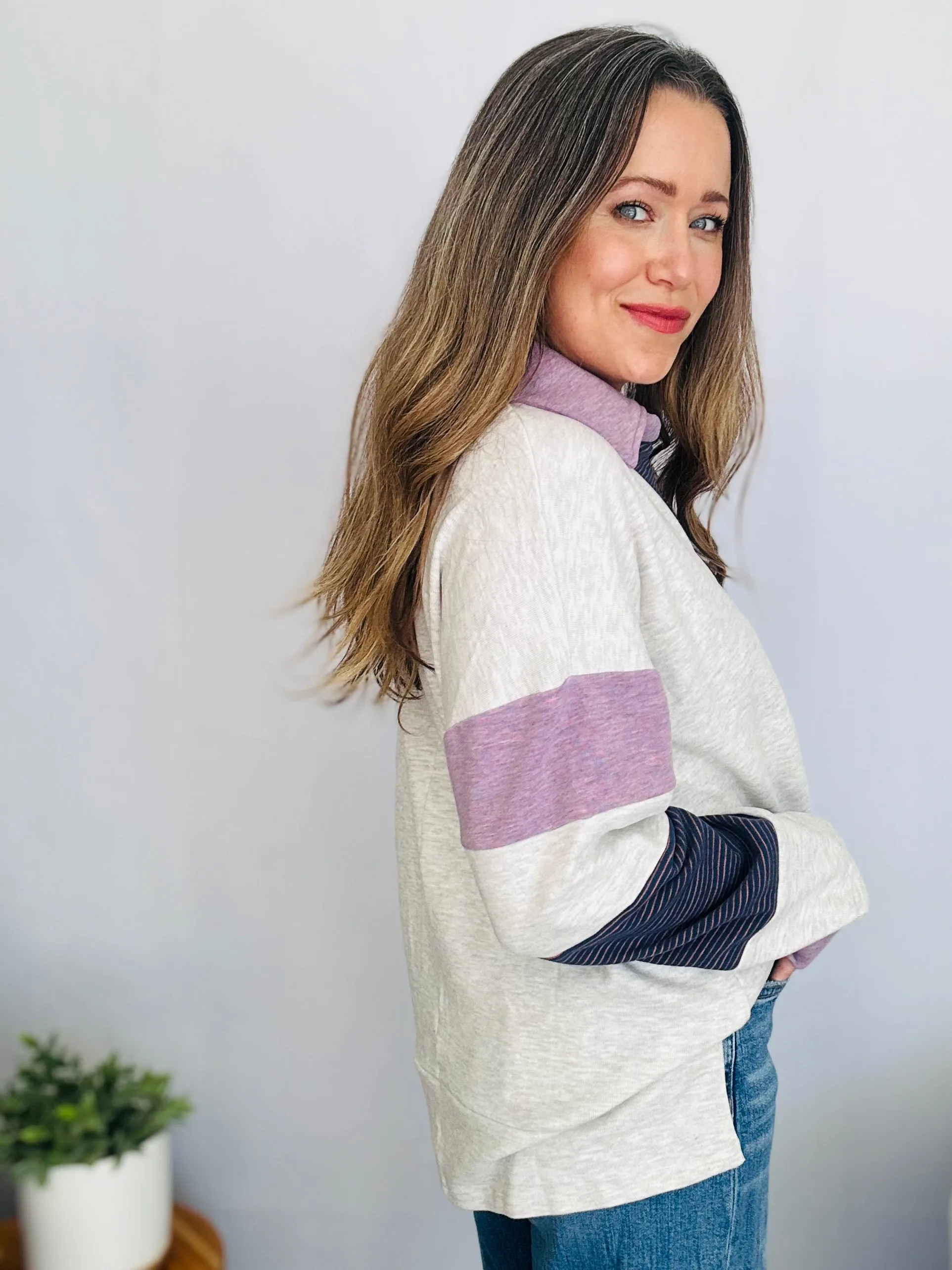 Color Block Long Sleeve Pullover Top