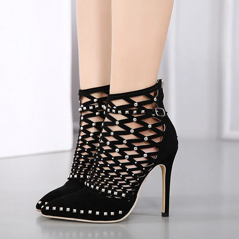 Cut Out Stiletto Heel Pointed Toe Zipper Sandals