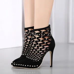Cut Out Stiletto Heel Pointed Toe Zipper Sandals