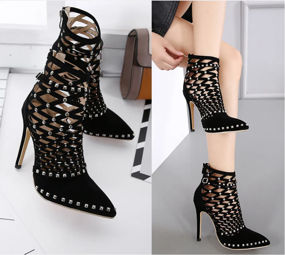 Cut Out Stiletto Heel Pointed Toe Zipper Sandals
