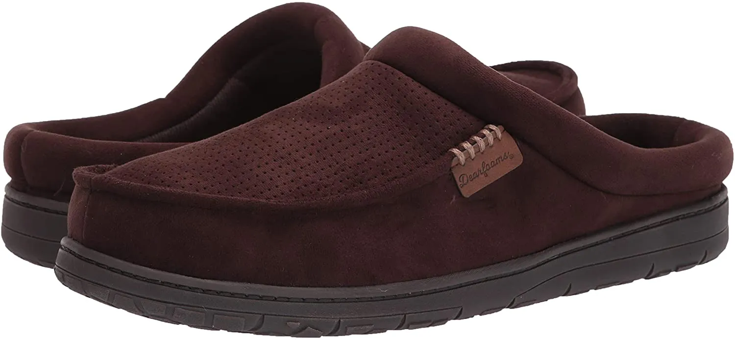 Dearfoams Men's Brendan Microfiber Suede Clog Slipper  Color Coffee (Perforated) Size M