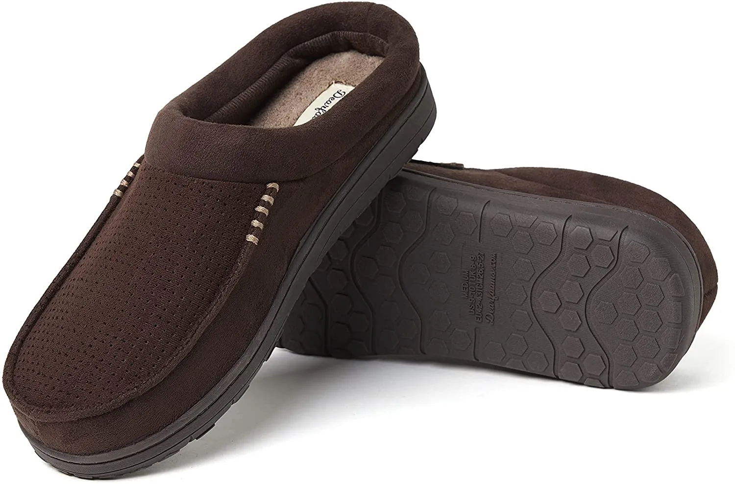 Dearfoams Men's Brendan Microfiber Suede Clog Slipper  Color Coffee (Perforated) Size M