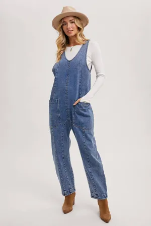 DENIM JUMPSUIT OVERALL IN A RELAXED FIT WITH HAREM LEGS