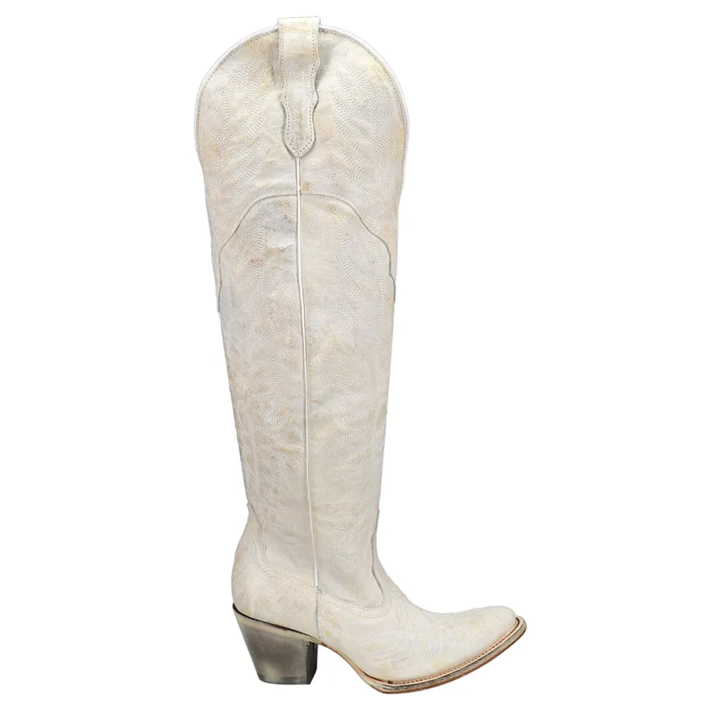 Distressed Embroidered Round Toe Cowboy Boots