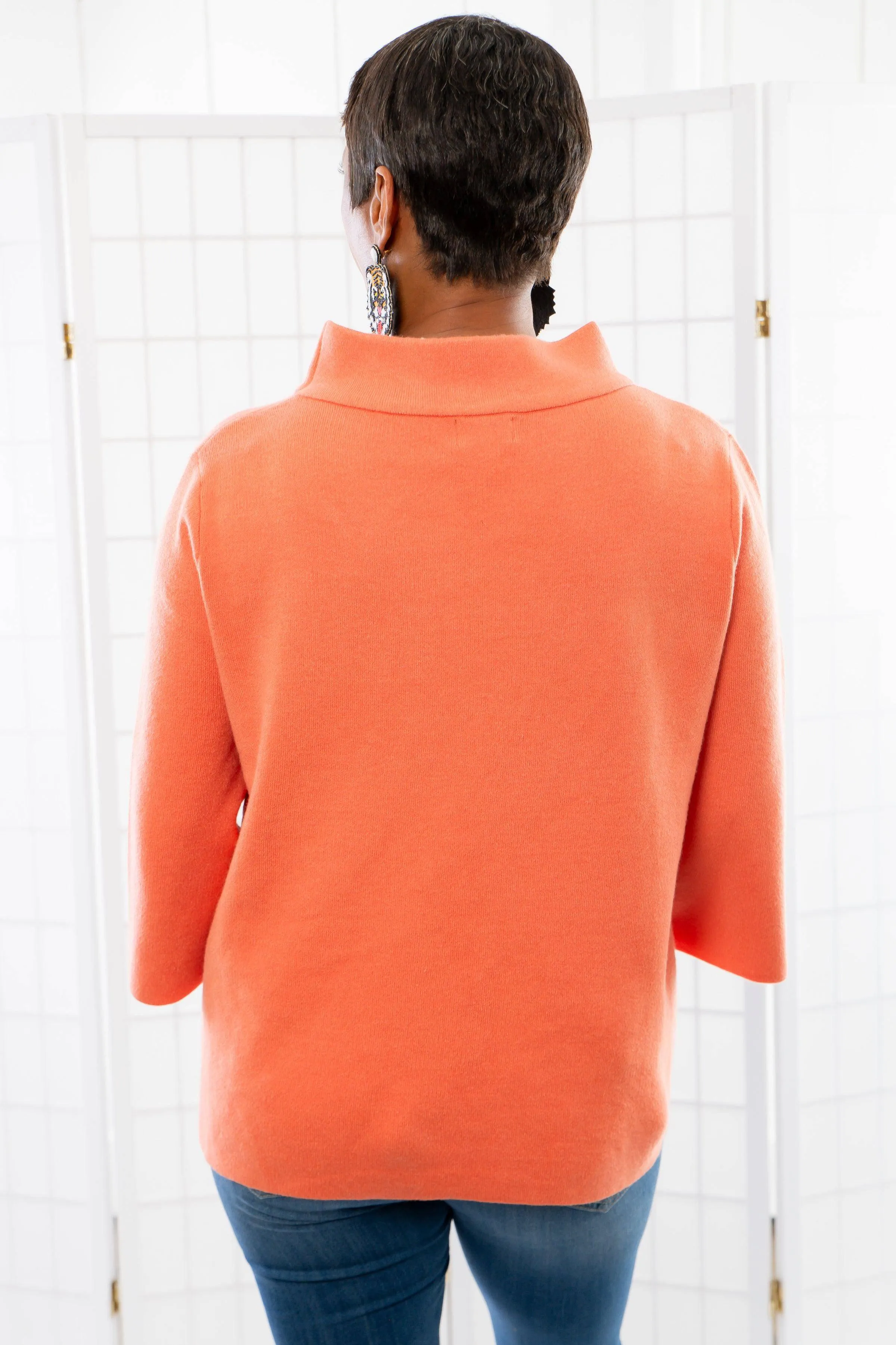 Easy to Love Orange Mock Neck Bell Sleeve Sweater