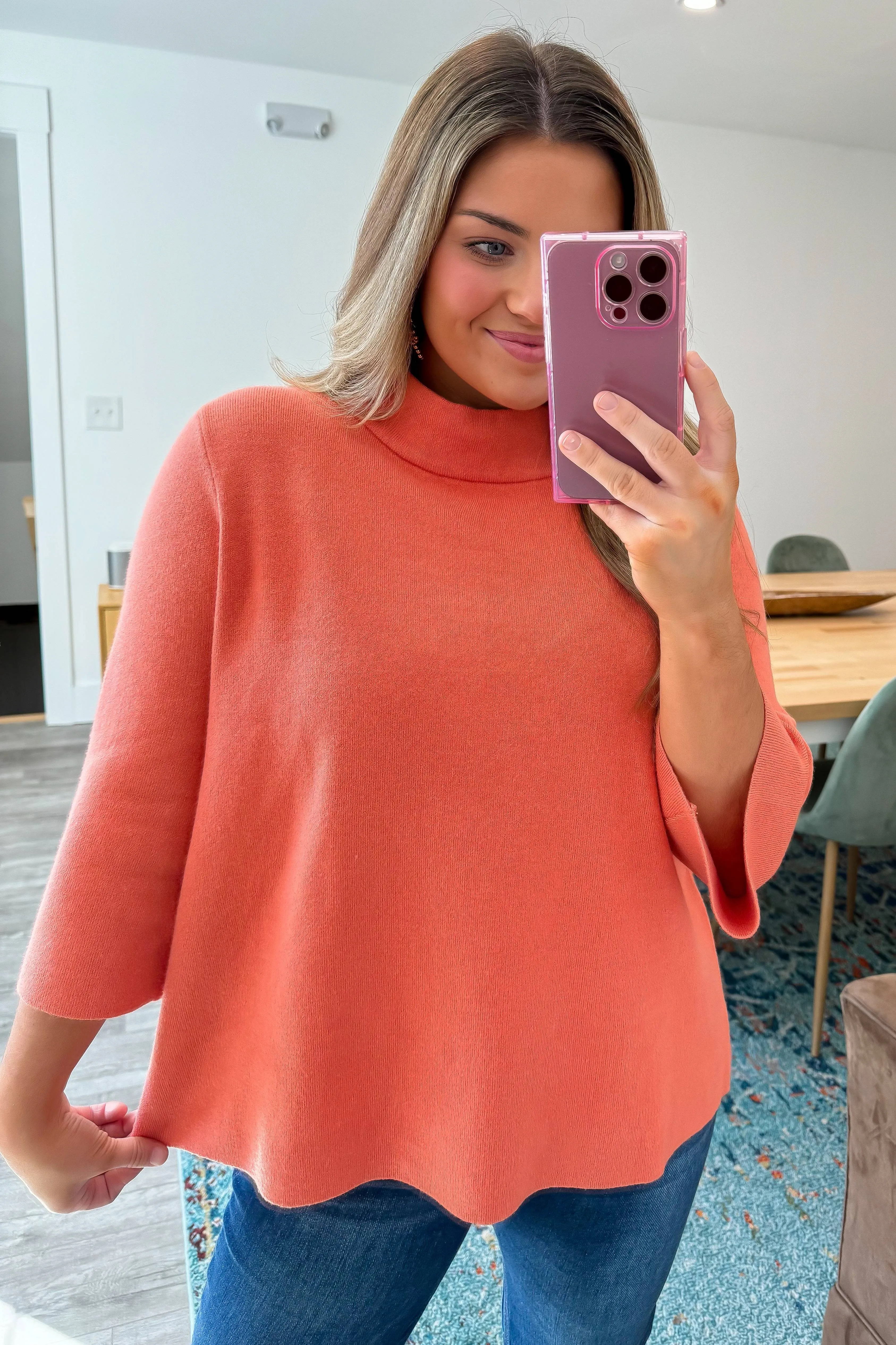 Easy to Love Orange Mock Neck Bell Sleeve Sweater