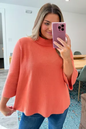 Easy to Love Orange Mock Neck Bell Sleeve Sweater