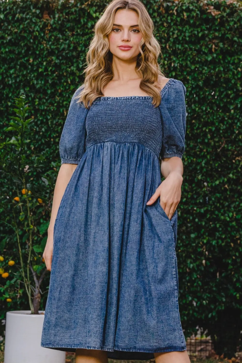 Edna Puff Sleeve Denim Dress
