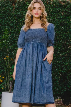 Edna Puff Sleeve Denim Dress